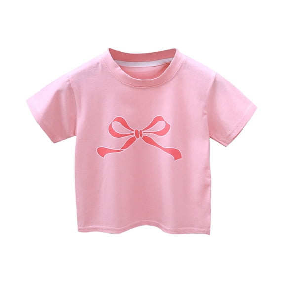 QTOCIO Toddler Girl Clothes, Summer Girls Shirts, Children's Casual Print Pattern Short Sleeved Round Neck T-shirt Top, Pink, 2 Years