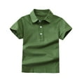 thumbnail image 1 of QTOCIO Toddler Girl Clothes, Summer Girls Shirts, Children's Solid Color Sports Short Sleeved Turndown Collar Blouse T-shirt for Kids, Army Green, 12-13 Years, 1 of 4