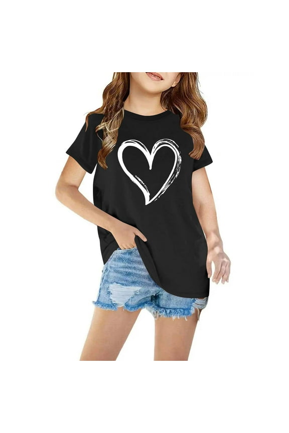 Toddler Girl Clothes, Summer Girls Shirts, Fashionable And Cute Printed Casual Short Sleeved Cotton Top For Boys And Girls, Black, 5 Years