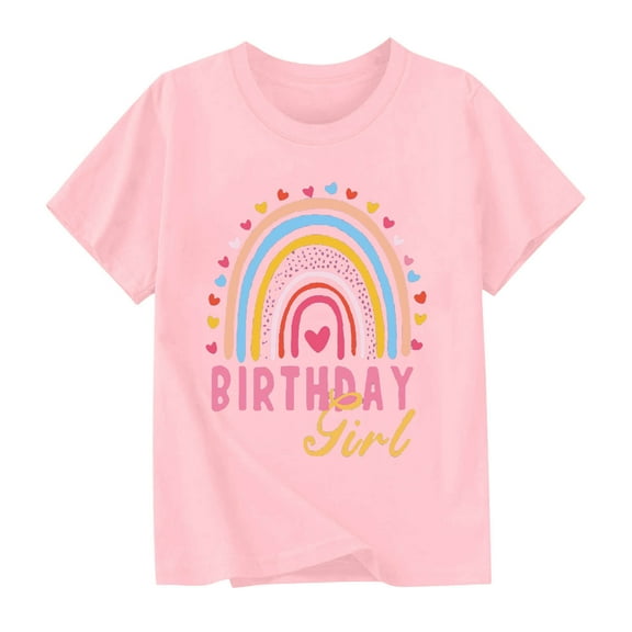 QTOCIO Toddler Girl Clothes, Summer Girls Shirts, New Birthday Day Shirts for Kids Short Sleeve Graphic T-Shirt Round Neck Top for 2-15 Years, Pink, 2 Years