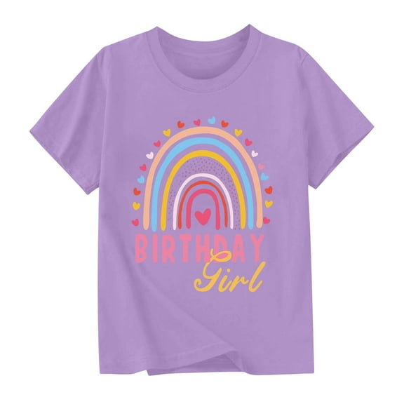 QTOCIO Toddler Girl Clothes, Summer Girls Shirts, New Birthday Day Shirts for Kids Short Sleeve Graphic T-Shirt Round Neck Top for 2-15 Years, Purple, 2 Years