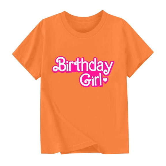 QTOCIO Toddler Girl Clothes, Summer Girls Shirts, New Birthday Day Shirts for Kids Short Sleeve Graphic T-Shirt Round Neck Top for 2-15 Years, Orange, 2 Years