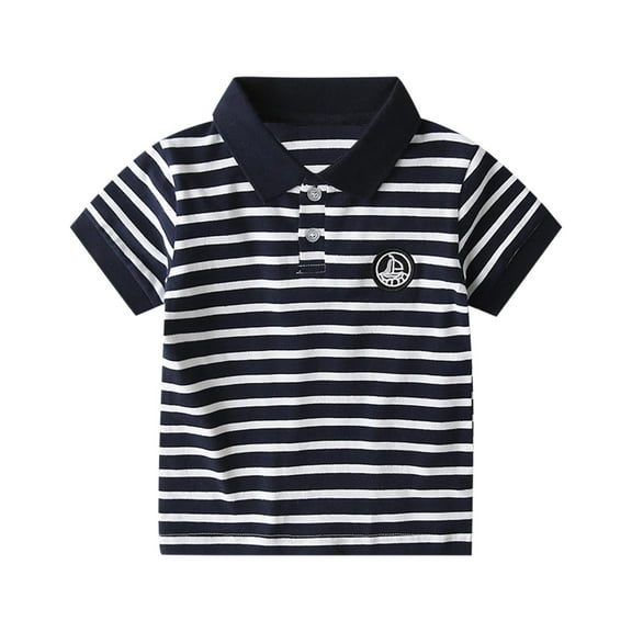 QTOCIO Toddler Girl Clothes, Summer Girls Shirts, New Children's Embroidered Striped Short Sleeve Button Trendy Casual Top T-shirt, Black, 3 Years