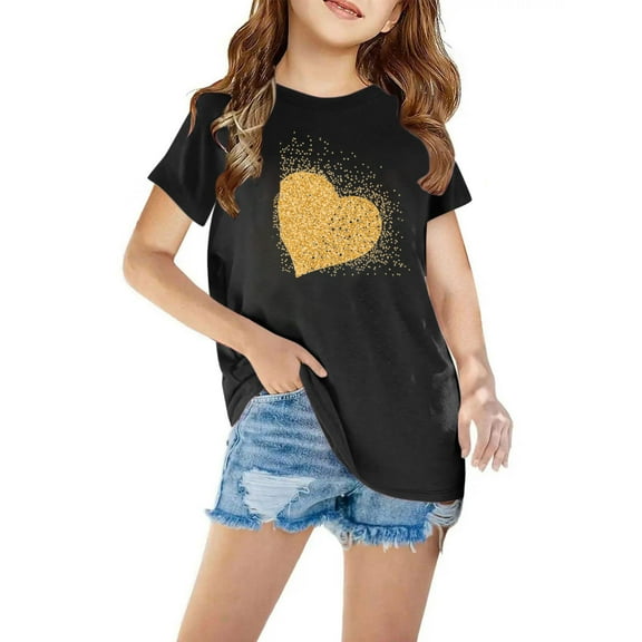 QTOCIO Toddler Girl Clothes, Summer Girls Shirts, Shirts For Kids Short Sleeve Graphic T-Shirt Round Neck Crop Top For 3-14 Years, Black, 9 Years