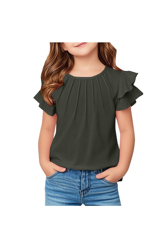 Toddler Girl Clothes, Summer Girls Shirts, Summer New Shirts for Kids Raglan Sleeve Short Sleeve Graphic Girls T-Shirt Tee Casual Top, Black, 7 Years