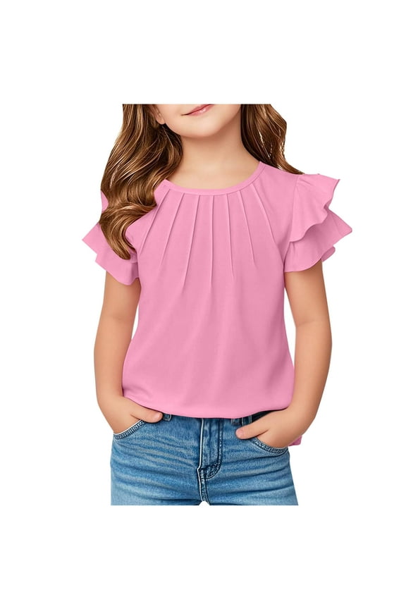Toddler Girl Clothes, Summer Girls Shirts, Summer New Shirts for Kids Raglan Sleeve Short Sleeve Graphic Girls T-Shirt Tee Casual Top, Pink, 5 Years