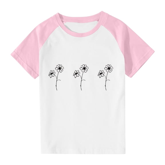 QTOCIO Toddler Girl Clothes, Summer Girls Shirts, Toddler Kids Boys Girls Fashion Cute Round Neck Print Short Sleeve Top, Pink, 11 Years