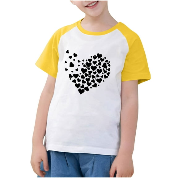 QTOCIO Toddler Girl Clothes, Summer Girls Shirts, Toddler Kids Boys Girls Fashion Cute Round Neck Print Short Sleeve Top, Yellow, 7 Years