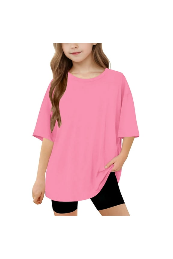 Toddler Girl Clothes, Summer Girls Shirts, Toddler Kids Boys Girls Fashion Cute Solid Color Loose Soft Short Sleeve Top, Hot Pink, 10 Years
