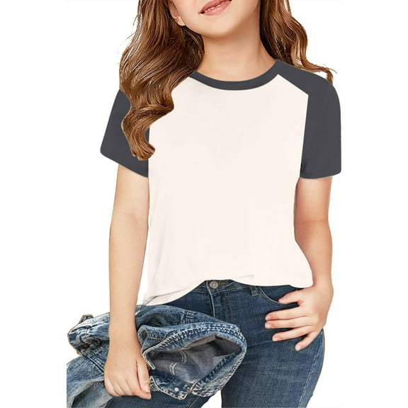 QTOCIO Toddler Girl Clothes, Summer Girls Shirts, Toddler Kids Boys Girls Fashion Cute Solid Color Splicing Soft Short Sleeve Pullover Top, Dark Gray, 3 Years