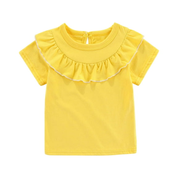 QTOCIO Toddler Girl Clothes, Summer Girls Shirts, Toddler Kids Girls Fashion Cute Solid Color Breathable Soft Flounce Short Sleeve Top, Yellow, 2 Years