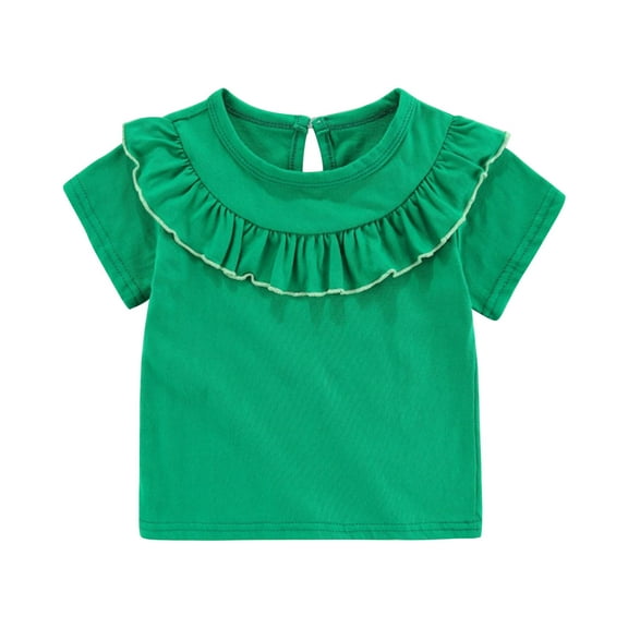 QTOCIO Toddler Girl Clothes, Summer Girls Shirts, Toddler Kids Girls Fashion Cute Solid Color Breathable Soft Flounce Short Sleeve Top, Green, 3 Years