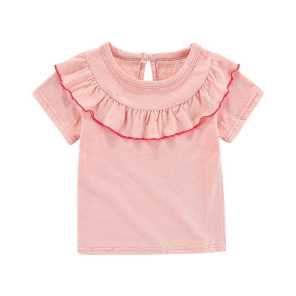 QTOCIO Toddler Girl Clothes, Summer Girls Shirts, Toddler Kids Girls Fashion Cute Solid Color Breathable Soft Flounce Short Sleeve Top, Pink, 3 Years