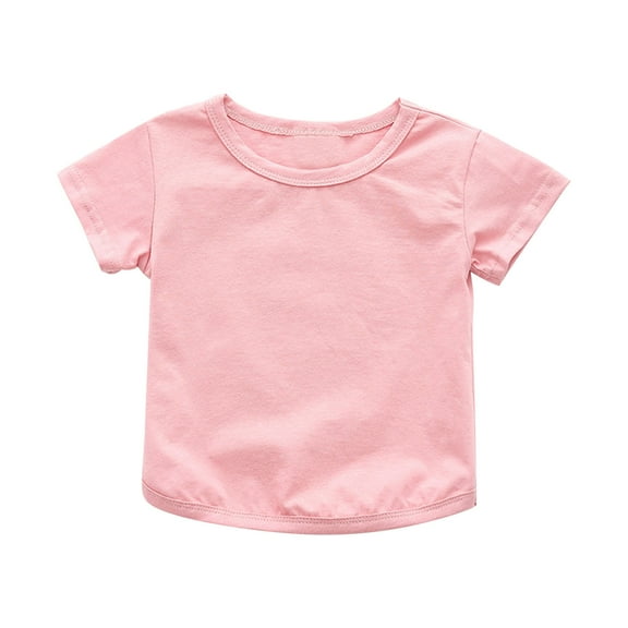 QTOCIO Toddler Girl Clothes, Summer Girls Shirts, Toddler Kids Girls Fashion Cute Solid Color Breathable Soft Short Sleeve Top, Pink, 3 Years