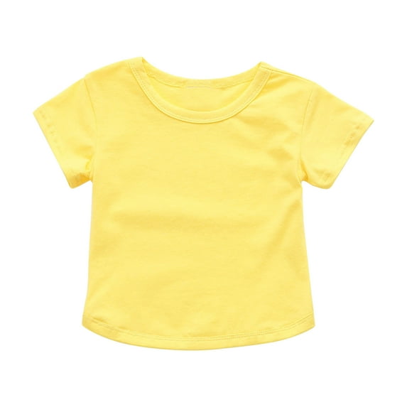 QTOCIO Toddler Girl Clothes, Summer Girls Shirts, Toddler Kids Girls Fashion Cute Solid Color Breathable Soft Short Sleeve Top, Yellow, 12 Months