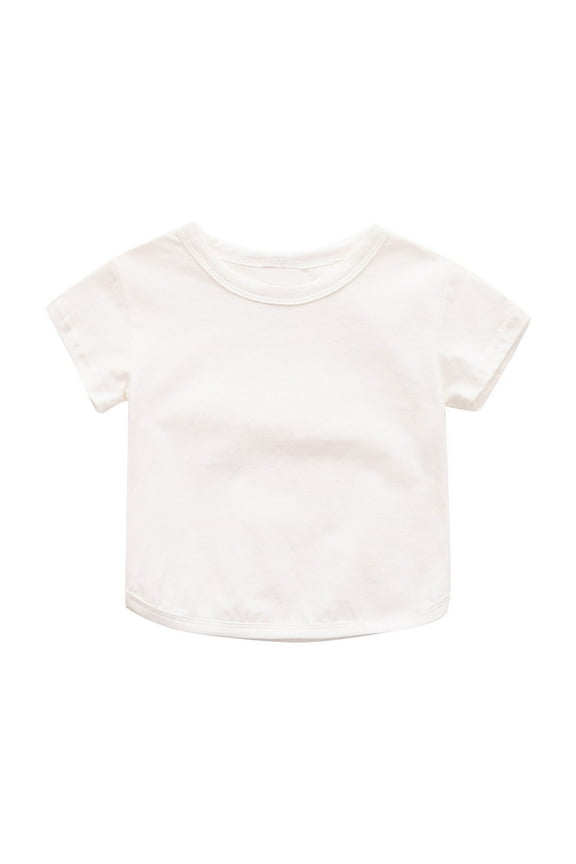 Toddler Girl Clothes, Summer Girls Shirts, Toddler Kids Girls Fashion Cute Solid Color Breathable Soft Short Sleeve Top, White, 12 Months