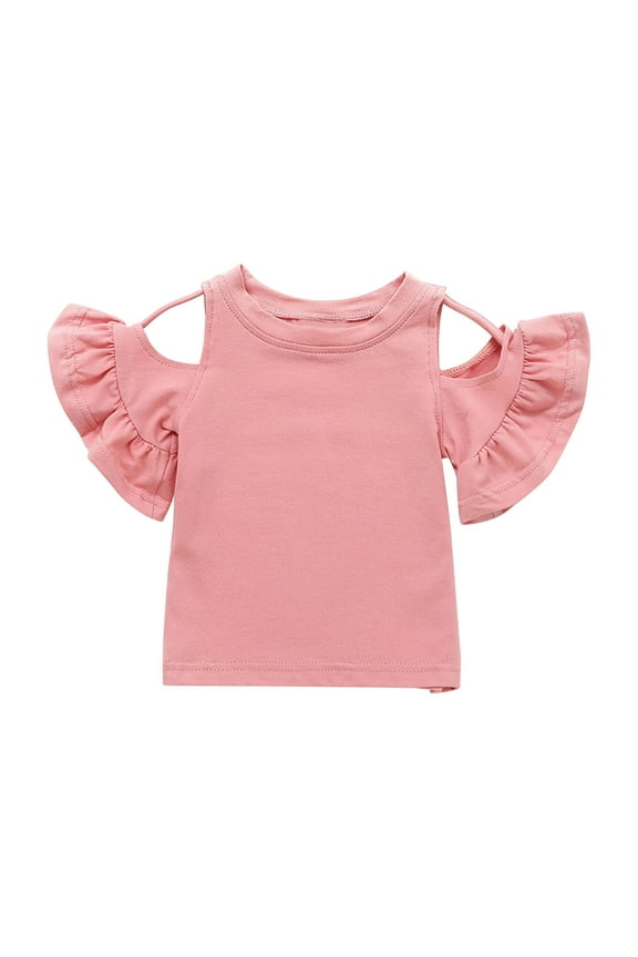 Toddler Girl Clothes, Summer Girls Shirts, Toddler Kids Girls Fashion Cute Solid Color Flounce Soft Off Shoulder Short Sleeve Top, Pink, 4 Years