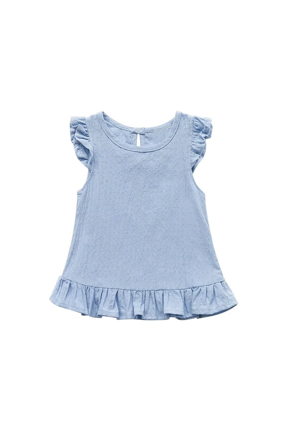 Toddler Girl Clothes, Summer Girls Shirts, Toddler Kids Girls Fashion Cute Solid Color Flounce Soft Sleeveless Bottom Top, Light Blue, 2 Years