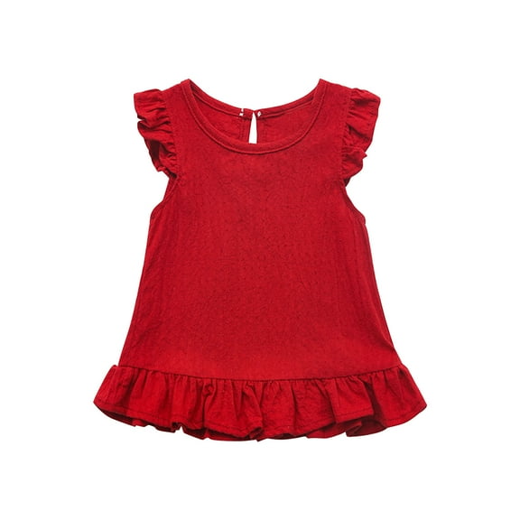 QTOCIO Toddler Girl Clothes, Summer Girls Shirts, Toddler Kids Girls Fashion Cute Solid Color Flounce Soft Sleeveless Bottom Top, Red, 2 Years
