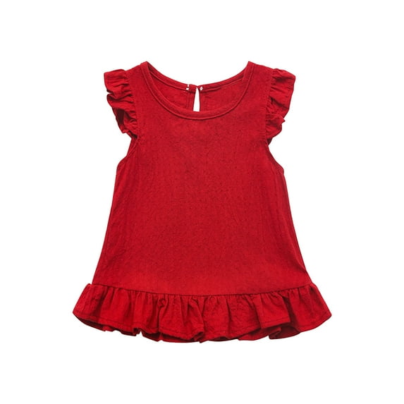 QTOCIO Toddler Girl Clothes, Summer Girls Shirts, Toddler Kids Girls Fashion Cute Solid Color Flounce Soft Sleeveless Bottom Top, Red, 2 Years