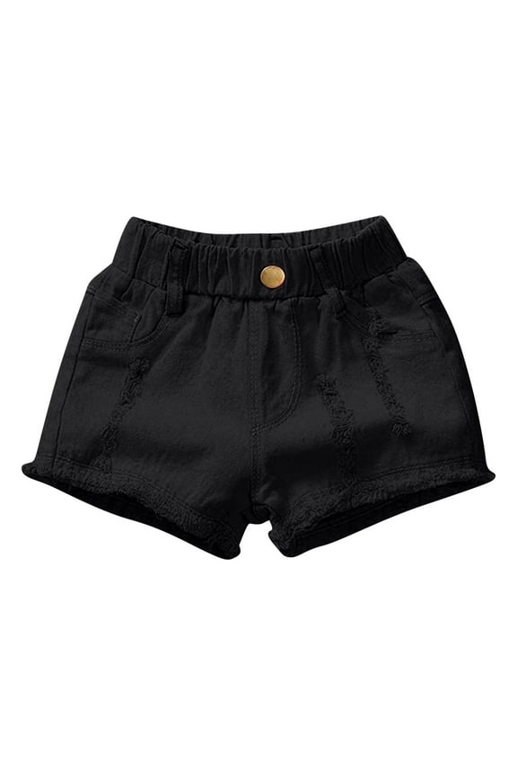 Toddler Girls Clothes, Girls Jean Shorts, 1-15 Years Middle Aged Children's Fashionable Versatile Button Pocket Ripped Denim Shorts, Black, 5 Years