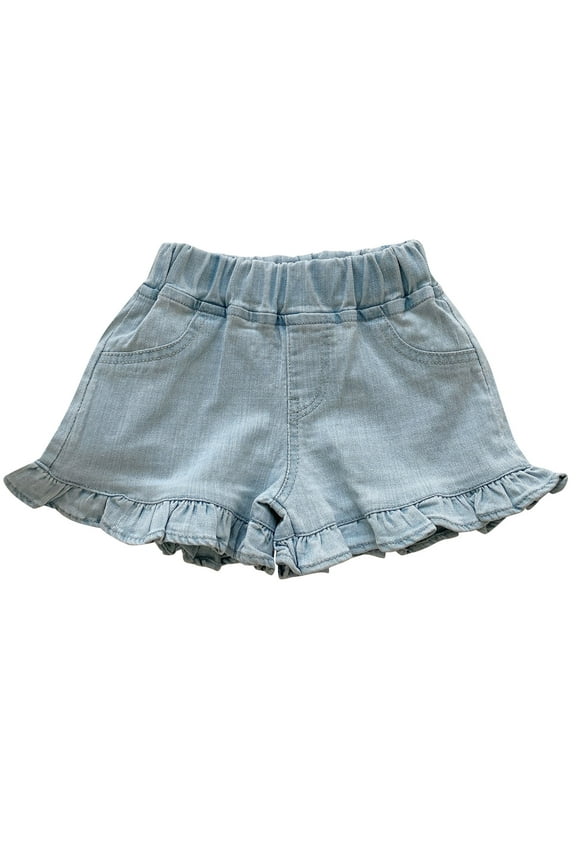 Toddler Girls Clothes, Girls Jean Shorts, Girl's Denim Shorts Ripped Ruffle Summer Casual Shorty Shorts with Pockets Elastic Waist, Blue, 2 Years