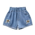 thumbnail image 1 of QTOCIO Toddler Girls Clothes, Girls Jean Shorts, Summer Thin Style Medium Size Children's and Girls' Printed Denim Shorts with Pockets, Blue F, 6-7 Years, 1 of 3