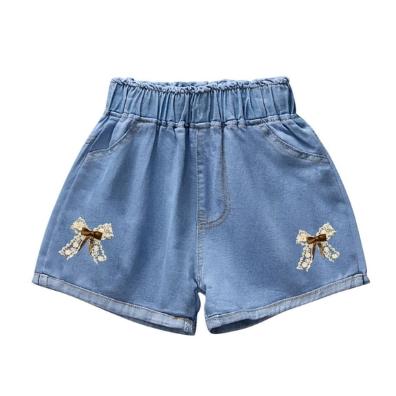 QTOCIO Toddler Girls Clothes, Girls Jean Shorts, Summer Thin Style Medium Size Children's and Girls' Printed Denim Shorts with Pockets, Blue F, 10-11 Years