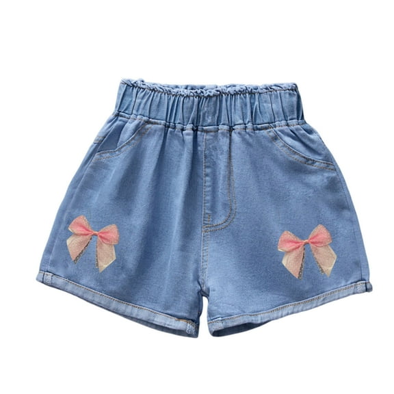 QTOCIO Toddler Girls Clothes, Girls Jean Shorts, Summer Thin Style Medium Size Children's and Girls' Printed Denim Shorts with Pockets, Blue B, 8-9 Years