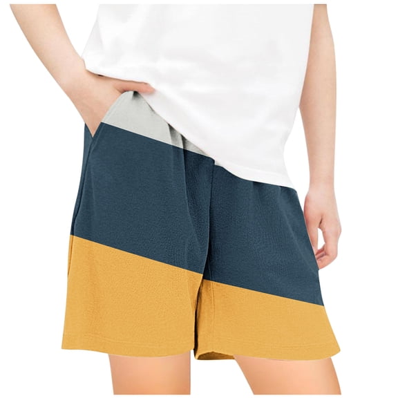 QTOCIO Toddler Girls Clothes, Summer Girls Shorts, Children's Beach Hawaiian Print Elastic Waistband Pocket Casual Pants Loose Shorts, Navy, 7-8 Years