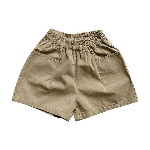 QTOCIO Toddler Girls Clothes, Summer Girls Shorts, Children's Summer Solid Color Casual Shorts with Pockets, Beige, 7 Years