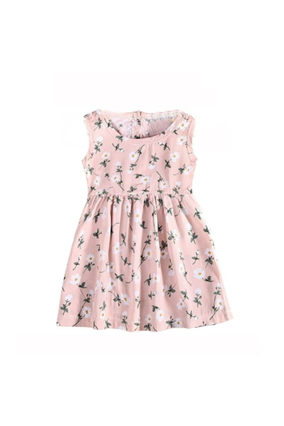 Toddler Girls Dresses, Baby Girl Clothes, Baby Girls Summer Printed Sleeveless Round Neck Dress, Pink C, 3-4 Years