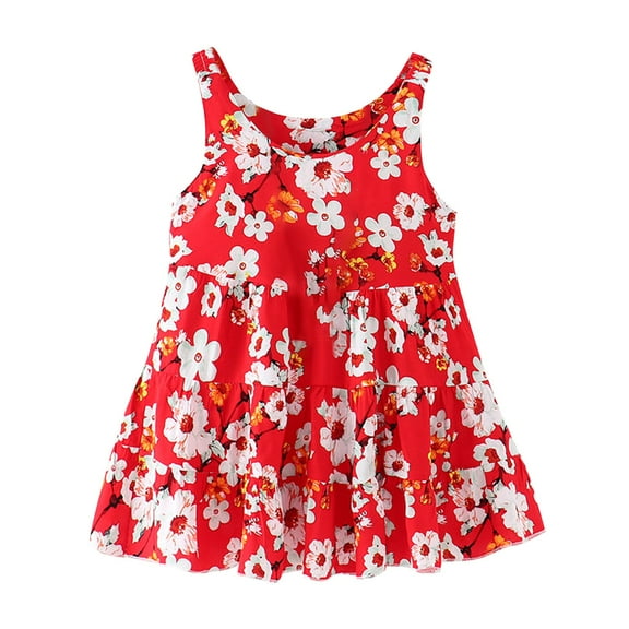 QTOCIO Toddler Girls Dresses, Baby Girl Clothes, Children's Cotton Silk Princess Dress Cake Dress Stylish Children's Camisole Dress, Red, 2 Years
