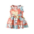 thumbnail image 1 of QTOCIO Toddler Girls Dresses, Baby Girl Clothes, Fashion Girls' Summer New Short Sleeve Ruffled Pockets Round-Neck Printed Dress, Orange, 5 Years, 1 of 3