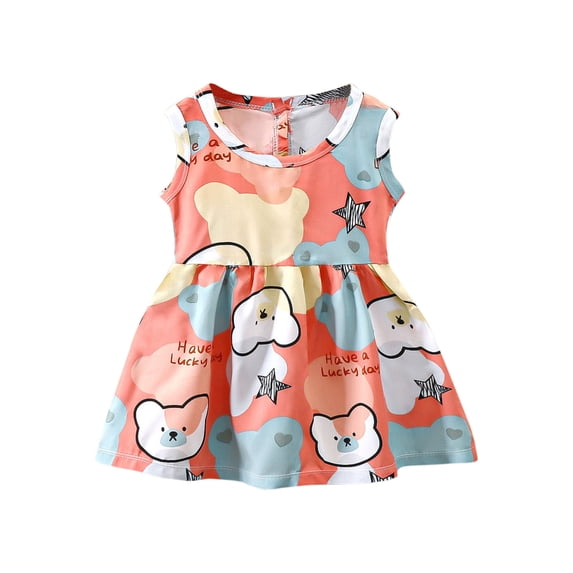 QTOCIO Toddler Girls Dresses, Baby Girl Clothes, Fashion Girls' Summer New Short Sleeve Ruffled Pockets Round-Neck Printed Dress, Orange, 5 Years