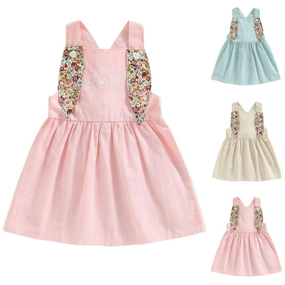 QTOCIO Toddler Girls Dresses, Baby Girl Clothes, Fashionable Girls' Summer Sleeveless Loose Skirt Round Neck Dress, Light Blue, 12 Months