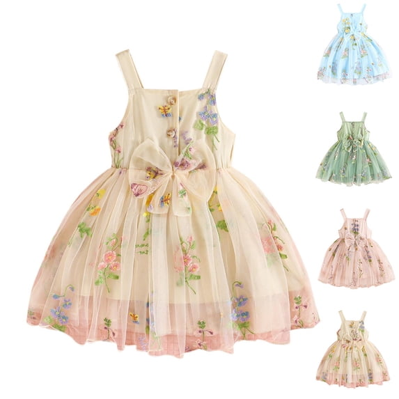 QTOCIO Toddler Girls Dresses, Baby Girl Clothes, Girl's Sleeveless Printed Dress Fashionable and Cute Princess Dress, Sky Blue, 1 Years
