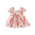 thumbnail image 1 of QTOCIO Toddler Girls Dresses, Baby Girl Clothes, Toddler Kids Baby Girls Fashion Cute Short Sleeve Sweet Flower Print Ruffle Dress, Pink, 6 Months, 1 of 5