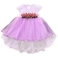 thumbnail image 1 of QTOCIO Toddler Girls Dresses, Baby Girl Summer Clothes, 1-3Y Children's Short Sleeved Flower Patchwork Pleated Mesh Princess Dress Formal Dress, Purple, 6 Months, 1 of 8