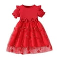 thumbnail image 1 of QTOCIO Toddler Girls Dresses, Baby Girl Summer Clothes, 1-8 Years Girls' Fashion Flower Mesh Tie Flying Sleeve Short Sleeve Round Neck Dress, Red, 4 Years, 1 of 8