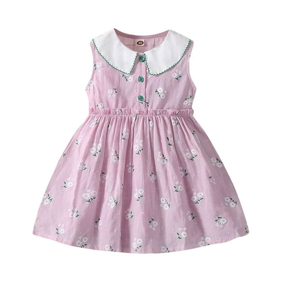 QTOCIO Toddler Girls Dresses, Baby Girl Summer Clothes, 3-12 Years Girls' Fashionable and Cute Floral Princess Dress Sleeveless Round Neck Dress, Pink, 7 Years