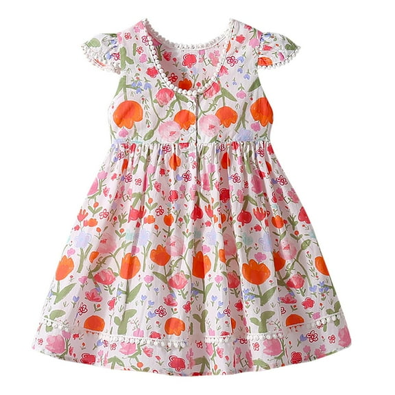 QTOCIO Toddler Girls Dresses, Baby Girl Summer Clothes, 3-12 Years Girls' Fashionable and Cute Floral Princess Dress Sleeveless Round Neck Dress, Red, 4 Years