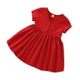 thumbnail image 1 of QTOCIO Toddler Girls Dresses, Baby Girl Summer Clothes, 3-8years Girls' Casual Solid Color Large Skirt Button Back Bow Short Sleeved V-neck Dress, Red, 7 Years, 1 of 8