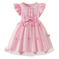 thumbnail image 1 of QTOCIO Toddler Girls Dresses, Baby Girl Summer Clothes, 3-8years Girls' Fashion Flutterby Mesh Puff Skirt Short Sleeve Round Neck Dress, Pink, 2 Years, 1 of 8