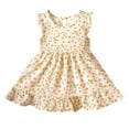 thumbnail image 1 of QTOCIO Toddler Girls Dresses, Baby Girl Summer Clothes, 6 Months -11Years Girls Summer Printed Fly Sleeve Round Neck Dress, Yellow, 3 Years, 1 of 3
