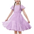 thumbnail image 1 of QTOCIO Toddler Girls Dresses, Baby Girl Summer Clothes, Children's Waist Cinched Short Sleeved Round Neck Dress Princess Dress, Purple, 11 Years, 1 of 8