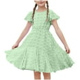 thumbnail image 1 of QTOCIO Toddler Girls Dresses, Baby Girl Summer Clothes, Children's Waist Cinched Short Sleeved Round Neck Dress Princess Dress, Green, 5 Years, 1 of 8