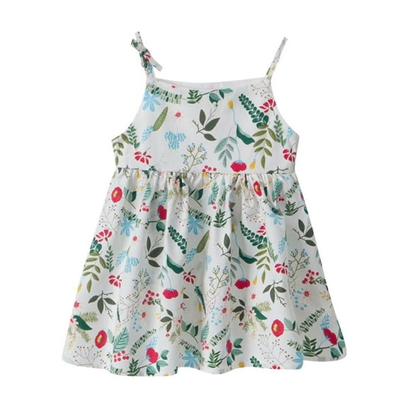 QTOCIO Toddler Girls Dresses, Baby Girl Summer Clothes, Fashionable Children's Printed Sleeveless Tank Top Dress Summer Casual Round Neck Dress, Green, 3 Years