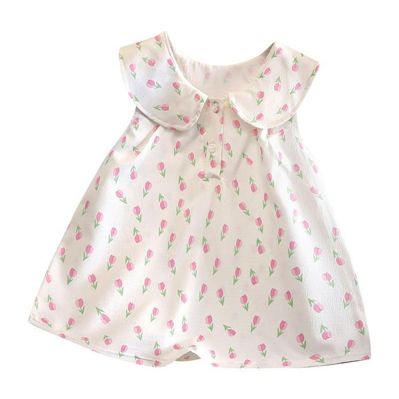 QTOCIO Toddler Girls Dresses, Baby Girl Summer Clothes, Fashionable Children's Sleeveless Round Neck Dress Summer Casual Doll Neck Dress, White, 3 Years
