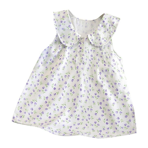 QTOCIO Toddler Girls Dresses, Baby Girl Summer Clothes, Fashionable Children's Sleeveless Round Neck Dress Summer Casual Doll Neck Dress, Purple, 3 Years